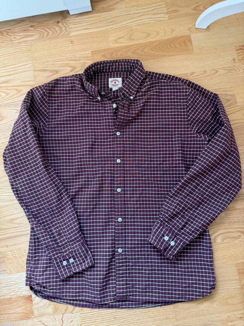 Brooks Brothers Red Fleece Button Down Shirt Burgundy Check Large 100% Cotton